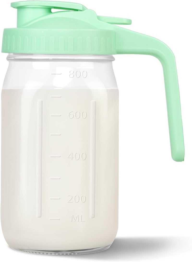 Mihlapi Mason Jar Pitcher, 32 oz Glass Milk Pitcher, Wide Mouth & Leakproof Glass Pitcher with Lid for milk, Sun Tea, Juice, Cold Brew Coffee and Drinks - Image 1